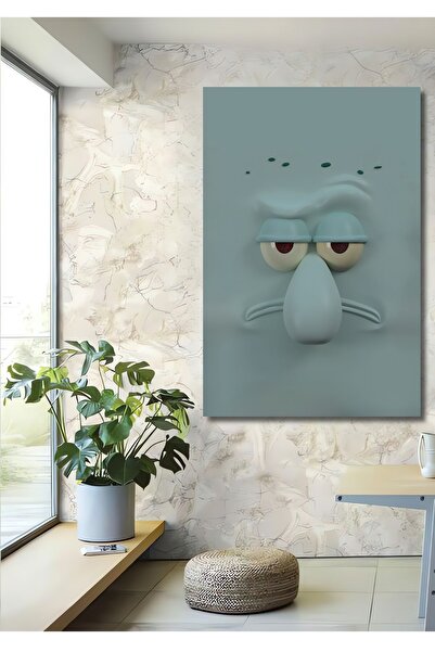 Teona Ahşap Dekoratif Dikey Squidward Cartoon Duvar Tablo Ahşap Dikdörtgen Tablo