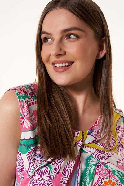 Fiore Viola Flexible Combed Cotton Fabric - Women's Blouse with Chest Belt and Floral Print