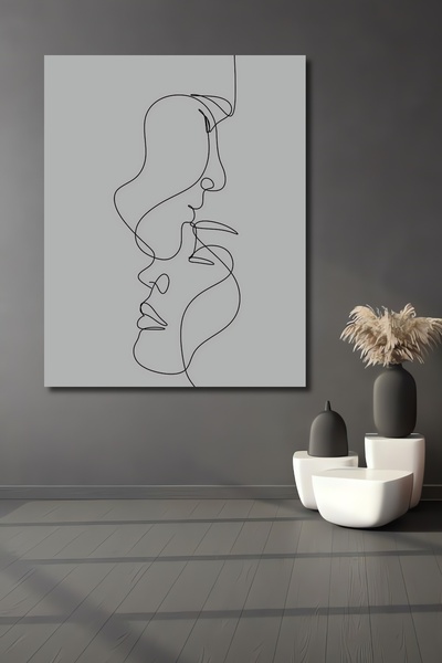 Teona Ahşap Dekoratif Dikey Minimalist Kadın Erkek Çizim Duvar Tablo Ahşap Di...