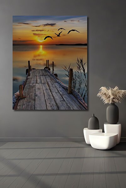 Teona Ahşap Dekoratif Dikey İskele Manzarası Duvar Tablo Ahşap Dikdörtgen Tablo