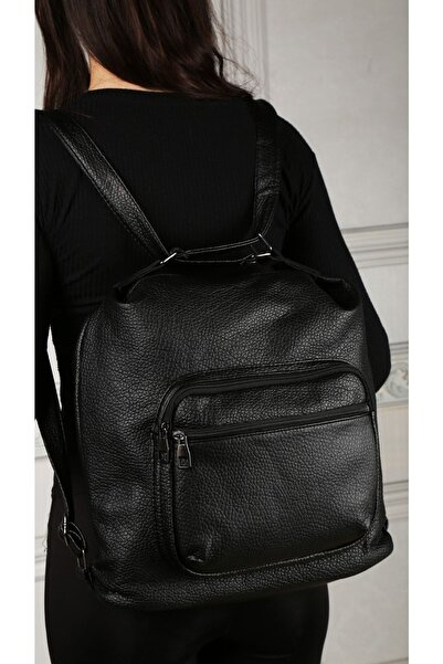 Valu Accessorize حقيبة ظهر وحقيبة كتف نسائية ذات 4 أقسام باللون الأسود