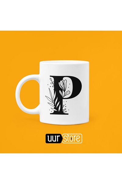 UUR STORE Letter P Printed Porcelain Mug 330ml