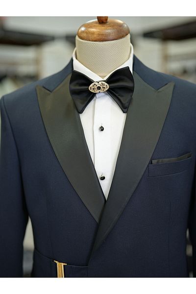 LONATOLİA Italian Style Men's Tuxedo Swallow Collar Groom Suit Jacket and Pants Set - Bow Tie