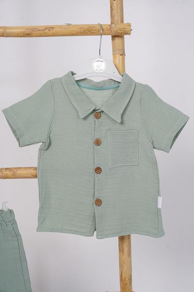 LANUGO Baby Boy Summer 100% Cotton Bottom Top Muslin Shirt and Shorts Set