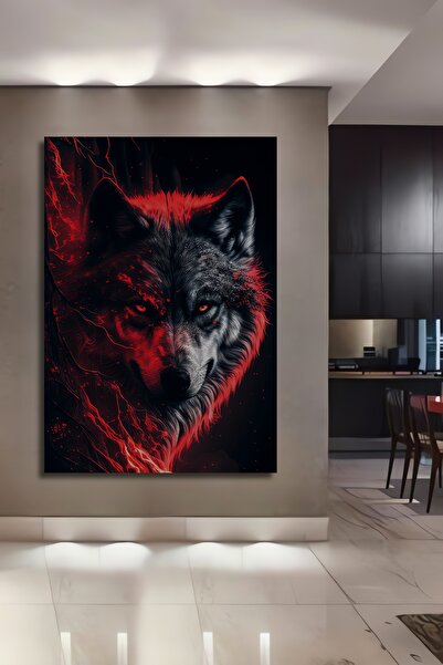 Teona Ahşap Dekoratif Dikey Kurt Duvar Tablo Ahşap Dikdörtgen Tablo