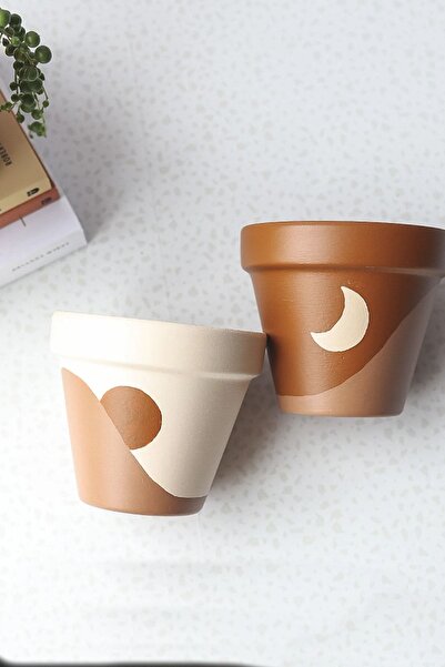 Genel Markalar Ay Desenli 7 Cm Sukulent El Yapımı Doğal Terleyen Çömlek Topra...