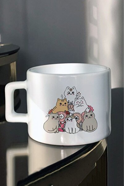 Hediyexpres Süslü Sevimli Kediler Baskılı Çay-kahve