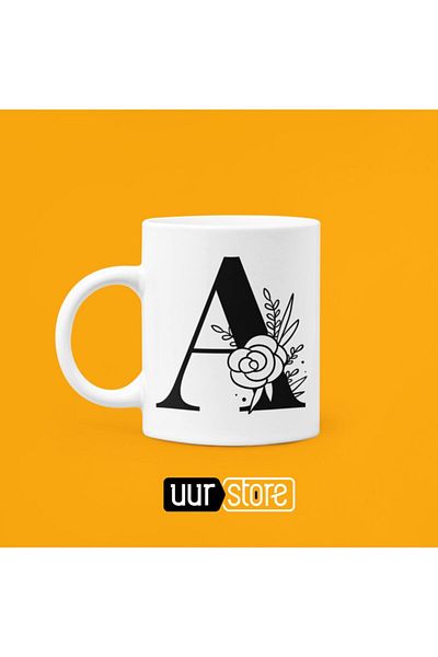 UUR STORE كوب بورسلين مطبوع عليه حرف A سعة 330 مل