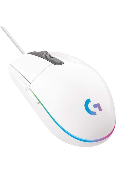 logitech ماوس الألعاب السلكي G203 من الجيل الثاني، 8000 نقطة في البوصة، تأثير بصري قوس قزح LIGHTSYNC RGB-أبيض