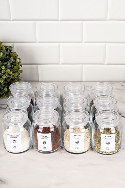 DNS HOME 12 Piece Spice Jar Set with Transparent Lid Jar Set Spice Storage Container with Label Gift 300 ml