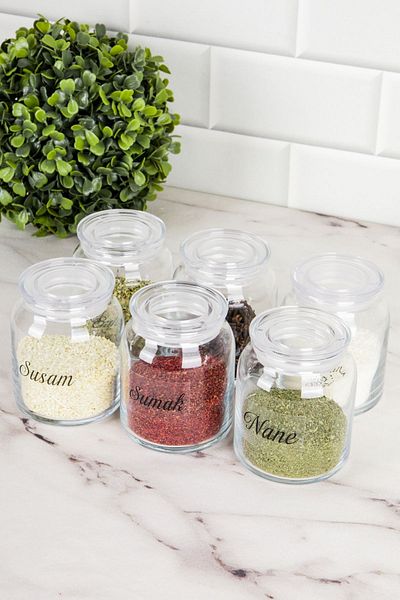 DNS HOME 6-Piece Spice Jar Set with Transparent Lid Jar Set Storage Container with Transparent Label Gift 300 ml