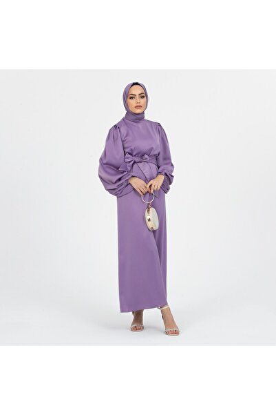 Demetaksoycollection Saten Tesettür Abiye Lila