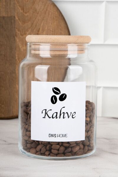 DNS HOME 3-Piece Wooden Vacuum Lid Tea Sugar Coffee Labeled Storage Container Glass Jar 800 Ml