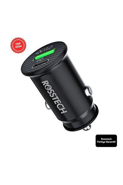 ROSSTECH 20w PD + Usb-A Quick Charge 3.0 Süper Hızlı Dual Port Araç Çakmaklık Şarj Cihazı