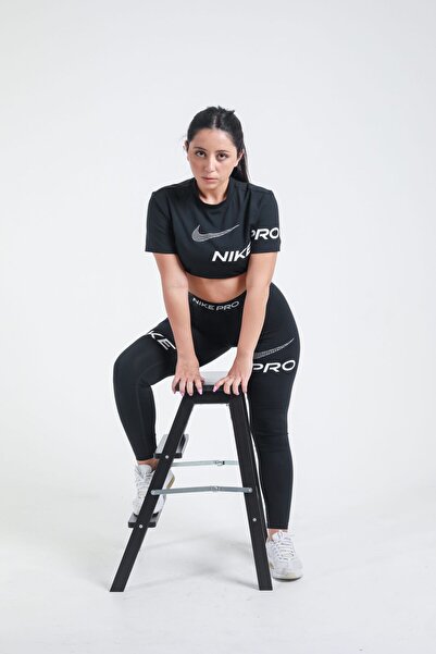 Nike Pro Dri-Fit Mid-Rise Full-Length Graphic Training Siyah Kadın Tayt