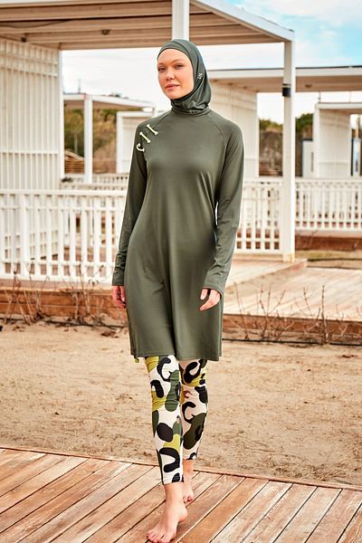 Marina Khaki Lycra Full Covered Hijab Swimsuit - M2467
