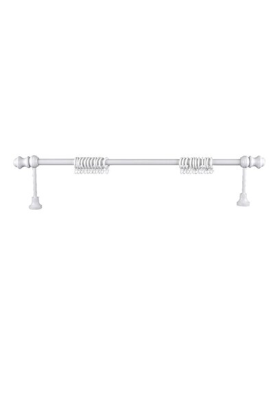PerdejimShop Demonte Lale Başlıklı Beyaz Ahşap Rustik Perde Askısı 300 Cm - R...