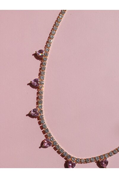 Reorah Collection Bridgerton Mini Kalp Choker Kolye Altın Kaplama-pembe