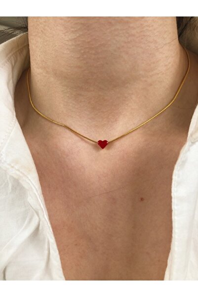 tones official قلادة قلب صغيرة من الفولاذ المقاوم للتشويه باللون الأحمر