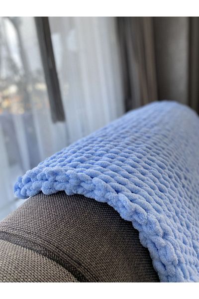 Alize Blue Hand Knitted Baby Blanket