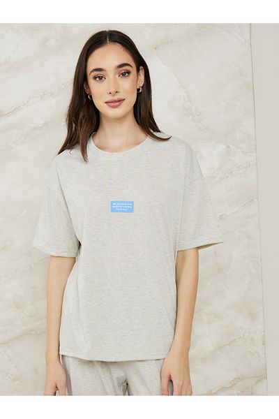 Styli Drop Shoulder Patch Detail T-Shirt & Pyjama Set