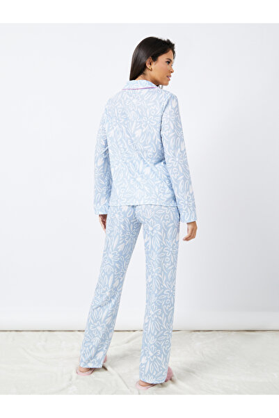 Styli Floral Print Piped Detail Shirt & Pyjama Set