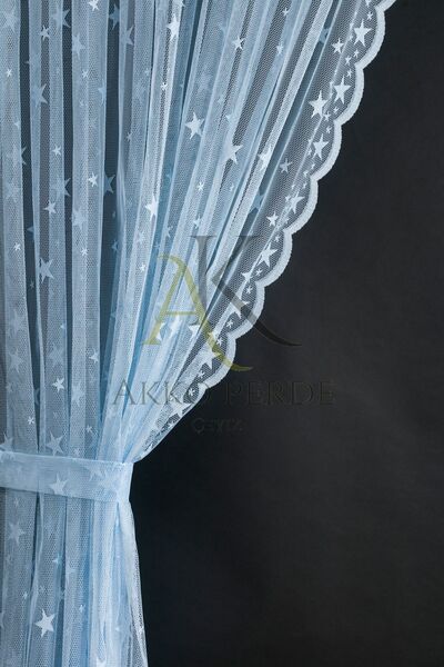 Karesi Cortina de fundal pliată 1x3 cu model Blue Star - o singură aripă