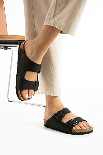 Uniqueqoop Hakiki Mantar Taban Dana Derisi Unisex Terlik