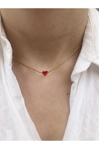 tones official قلادة قلب صغيرة من الفولاذ المقاوم للتشويه باللون الأحمر