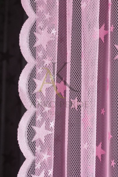 Karesi Sik Pleated Pink Star Tulle 1X3 Background Curtain Single Panel