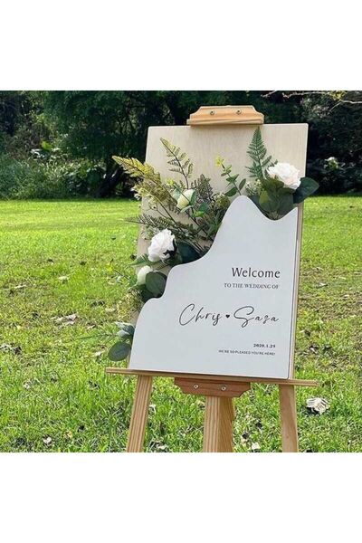 Yalova Design Özel Tasarım Çiçekli 70 cm Beyaz Karşılama Panosu