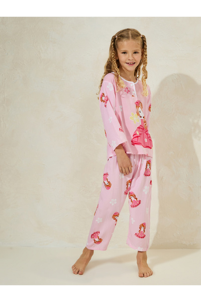 Styli Doll Print Long Sleeves T-Shirt & Pyjama Set