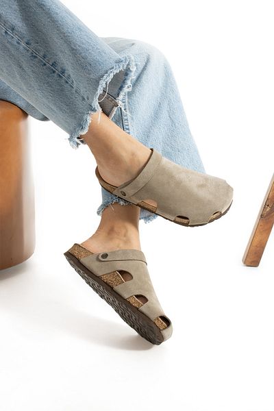 Uniqueqoop Ανατομικές Unisex Παντόφλες Dublin Γνήσιο Δερμάτινο Σόλα από φελλό