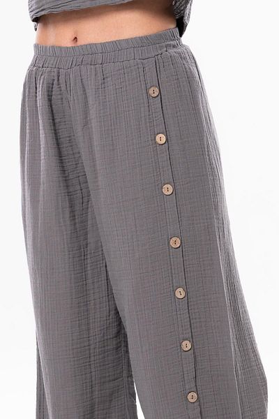AFA Καλοκαιρινό παντελόνι Unisex Muslin με ψηλή μέση και σχισμή - Γκρι, Plus Size, 100%
