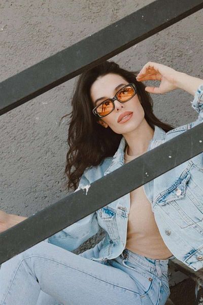 Mathilda Aksesuar Chunky Frame Vintage Black Orange Sunglasses