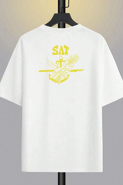 Massgai Sat Command Yellow Print Unisex Tricou supradimensionat 100% bumbac