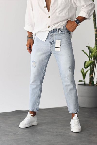 MADZEYMODA Ανδρικό τζιν Boyfriend Ice Blue Ripped