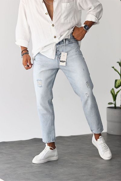 MADZEYMODA Ανδρικό τζιν Boyfriend Ice Blue Ripped