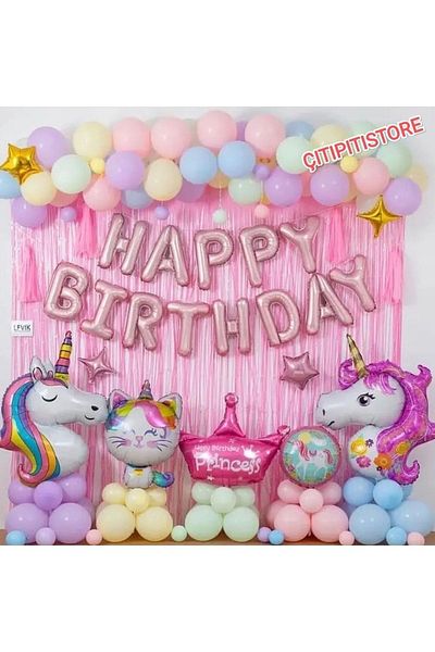 DÜVENCİ TİCARET Çıtıpitıstore Unicorn Birthday Balloon Set