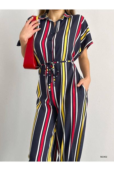 rengamoda Colorful Viscose Women's Jumpsuit - Button Detailed Woven (Colored)