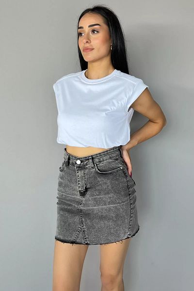 GÜLSELİ Femei - Tricou Crop Top de bază cu decolteu alb