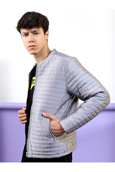 Highlander By Styli Solid High Neck Zip Up Puffer Jacket