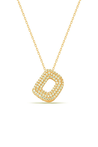 Sahira Jewelry D Harfi Zirkon Taşlı 14 K Altın Kaplama Kadın Kolye