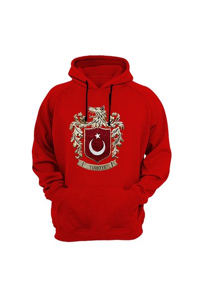 WİDİ Bozkurt Symbol Turkey and Turkish Flag Wolf Printed 100% Cotton Red Sweatshirt