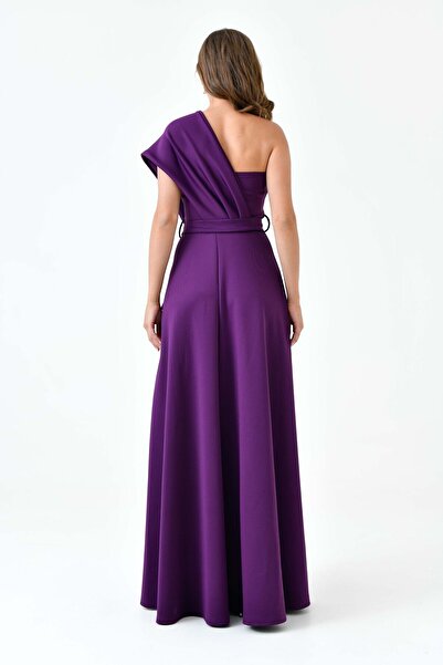 vuvutasarım Women's Maxi Evening Dress with Slit Detail - Stretchy Diving Fabric, Homecoming Dress582754