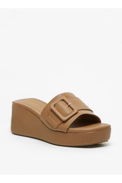 Flora Bella by Shoexpress Solid Slide Sandals with Wedge Heels and Buckle Accent