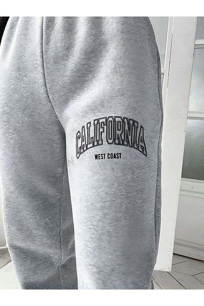 BEETON Καλιφόρνια Jogger Sweatpants - Γκρι εμπριμέ λαστιχένιο πόδι χοντρό ράστερ ψηλόμεσο