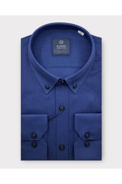 KAMER ERKEK SLIM FIT UZUN KOL %100 PAMUK LACİVERT GÖMLEK 2397L
