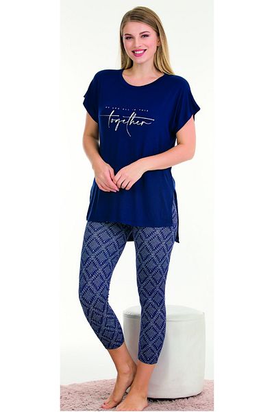 Jenny Daphne Țesătură de viscoză - Jambiere scurte, mâneci joase, set de pijamale Capri cu o formă relaxată 12064