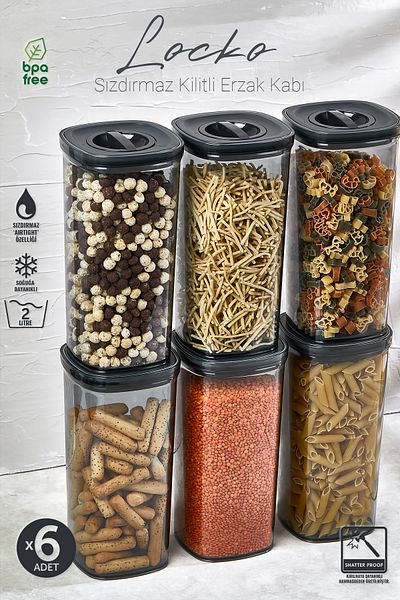 Eva Mia 6x Smoked Locko Vacuumed 2LT and Food Storage Container - Leak Proof